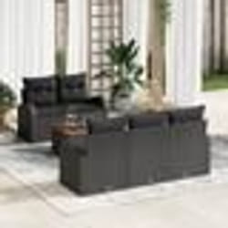 vidaXL Ensemble de canapé de jardin 6 pièces avec coussins noir poly rattan acacia