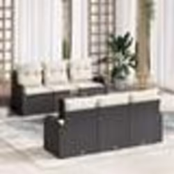 vidaXL Ensemble de Canapés de Jardin 7 Pièces avec Coussins Noir Rattan Poly Acacia