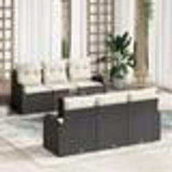 vidaXL Ensemble de Canapés de Jardin 7 Pièces avec Coussins Noir Rattan Poly Acacia