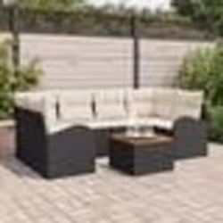 vidaXL Ensemble de canapé de jardin 7 pièces avec coussins noir polyrotin acacia