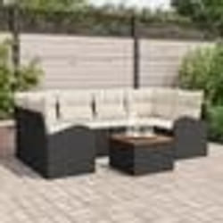 vidaXL Ensemble de canapé de jardin 7 pièces avec coussins noir polyrotin acacia