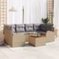 vidaXL Ensemble de Canapés de Jardin 7 Pièces avec Coussins Beige Rotin Poly Acacia