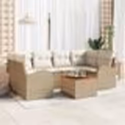 vidaXL Ensemble de canapé de jardin 7 pièces avec coussins beige poly rotin acacia