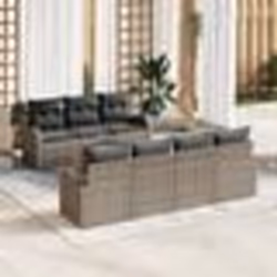 vidaXL Ensemble de 8 Canapés de Jardin avec Coussins Gris Poly Rattan Acacia