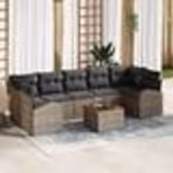 vidaXL Set de canapé de jardin 8 pièces avec coussins Gris Poly Rotin Acacia