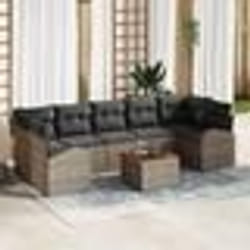 vidaXL Set de canapé de jardin 8 pièces avec coussins Gris Poly Rotin Acacia