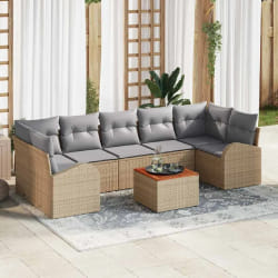vidaXL Ensemble de canapé de jardin 8 pièces avec coussins beige poly rattan