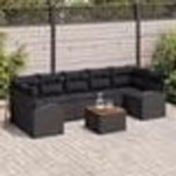 vidaXL Ensemble de canapé de jardin 8 pièces avec coussins noir poly rattan acacia