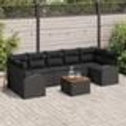 vidaXL Ensemble de canapé de jardin 8 pièces avec coussins noir poly rattan acacia