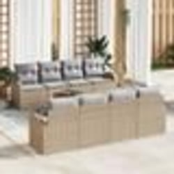 vidaXL Ensemble de canapé de jardin 9 pièces avec coussins Beige Poly Rattan Acacia