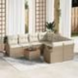 vidaXL Ensemble de Canapés 9 Pièces de Jardin avec Coussins Beige Poly Rattan Acacia