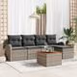 vidaXL Ensemble de Canapés de Jardin 6 Pièces avec Coussins Gris en Poly Rattan et Acacia