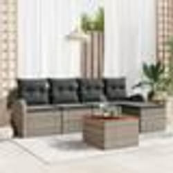 vidaXL Ensemble de Canapés de Jardin 6 Pièces avec Coussins Gris en Poly Rattan et Acacia
