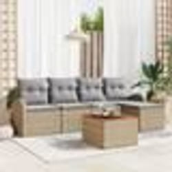vidaXL Ensemble de canapés de jardin 6 pièces avec coussins Beige Poly Rotin Acacia