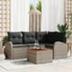 vidaXL Ensemble de canapés de jardin de 5 pièces avec coussins gris en poly rotin acacia