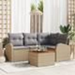 vidaXL Ensemble de Canapé 5 Pièces avec Coussins en Poly Rattan Beige et Acacia