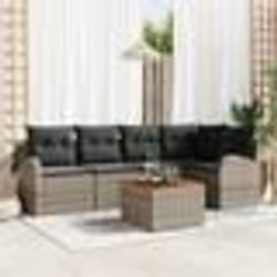 vidaXL Ensemble de Canapé de Jardin en 6 Pièces avec Coussins Gris Rotin Poly Acacia