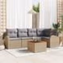 vidaXL Ensemble de Canapés de Jardin 6 Pièces avec Coussins Beige Poly Rattan Acacia