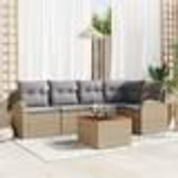 vidaXL Ensemble de Canapés de Jardin 6 Pièces avec Coussins Beige Poly Rattan Acacia