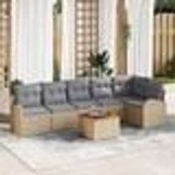 vidaXL Ensemble de Canapé de Jardin 7 Pièces avec Coussins Beige Poly Rattan Acacia