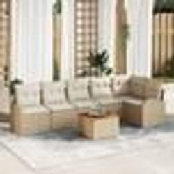 vidaXL Ensemble de Canapés de Jardin 7 Pièces avec Coussins en Beige Poly Rattan