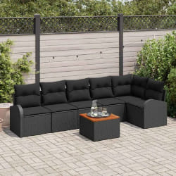 vidaXL Ensemble de Canapés de Jardin 7 pièces coussins noirs poly rattan acacia