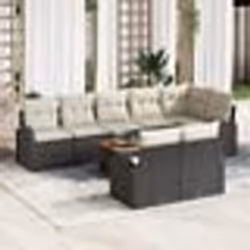 vidaXL Ensemble de canapé de jardin 9 pièces avec coussins noir Poly Rattan Acacia