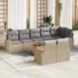 vidaXL Ensemble Canapé de Jardin 9 pièces avec Coussins Beige Poly Rattan Acacia