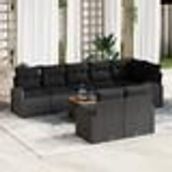 vidaXL Ensemble de canapé jardin 9 pièces avec coussins Noir Poly Rotin Acacia