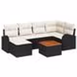 vidaXL Canapés de Jardin 7 Pièces avec Coussins Noir Poly Rattan Acacia