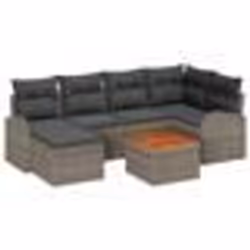 vidaXL Ensemble de Canapés Jardin 7 Pièces avec Coussins Gris Rattan Poly Acacia