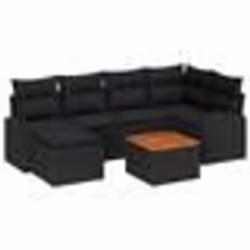 vidaXL Ensemble de 7 Canapés de Jardin avec Coussins Noir Poly Rotin Acacia