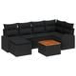 vidaXL Ensemble de 7 Canapés de Jardin avec Coussins Noir Poly Rotin Acacia