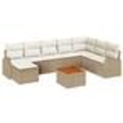 vidaXL Ensemble de canapés de jardin 9 pièces avec coussins Beige en poly rattan et acacia.