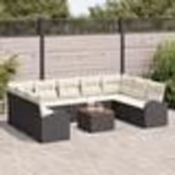 vidaXL Ensemble de canapé de jardin de 10 pièces avec des coussins en poly rotin noir et acacia