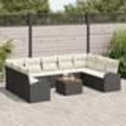 vidaXL Ensemble de canapé de jardin de 10 pièces avec des coussins en poly rotin noir et acacia