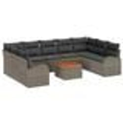 vidaXL Canapé de jardin 10 pièces, coussins gris en poly rotin et acacia