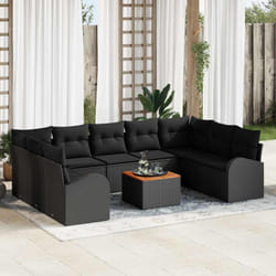vidaXL Ensemble de jardin 10 pièces avec coussins en rattan noir et acacia