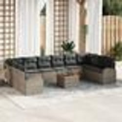 vidaXL Ensemble de jardin 11 pièces avec coussins gris en polyrotin et bois d'acacia.
