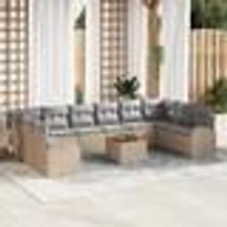 vidaXL Ensemble de canapé de jardin 11 pièces avec coussins beiges en poly rotin et bois d'acacia