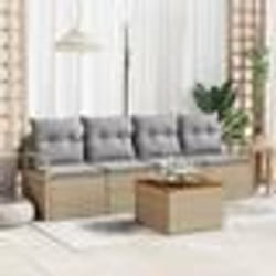vidaXL Ensemble de salon de jardin 5 pièces avec coussins en poly rotin acacia beige