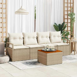 vidaXL Ensemble de canapés de jardin 5 pièces beige en poly rotin et acacia