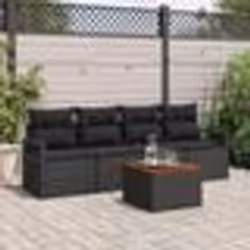 vidaXL Canapé de jardin 5 pièces avec coussins en poly rattan noir et acacia