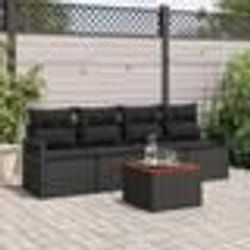 vidaXL Canapé de jardin 5 pièces avec coussins en poly rattan noir et acacia