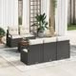 vidaXL Set de Canapé de Jardin 6 Pièces avec Coussins Noirs en Poly Rattan et Acacia