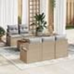 vidaXL Canapé de jardin 6 pièces avec coussins en polyrotin beige et acacia