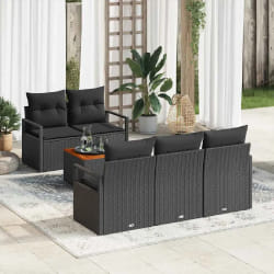 vidaXL Ensemble de canapé de jardin avec coussin 6 pcs Noir Poly rotin
