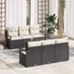 vidaXL Canapé de jardin 7 pièces avec coussins en poly rotin noir et acacia