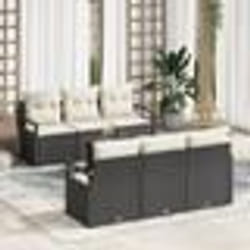 vidaXL Canapé de jardin 7 pièces avec coussins en poly rotin noir et acacia