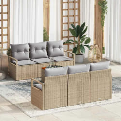 vidaXL Ensemble de canapé de jardin 7 pcs Beige Poly rotin